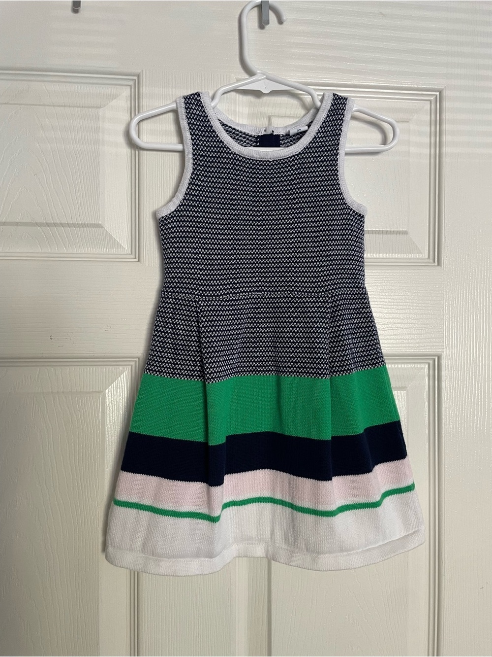 Janie and Jack 2T Girls' Sleeveless Knit Dress in Navy, light Pink,Green & White